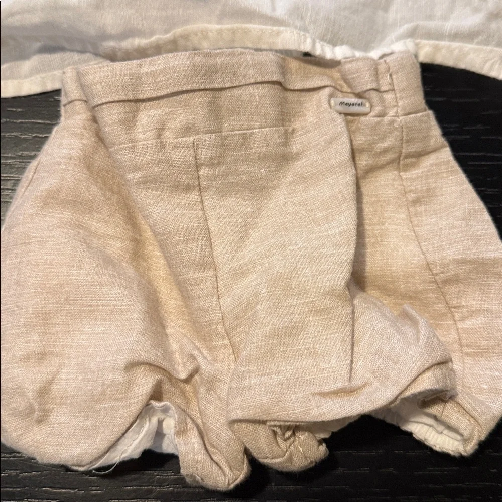 Mayoral Neutral Linen-Style 3-Piece Baby Set - Tan & White